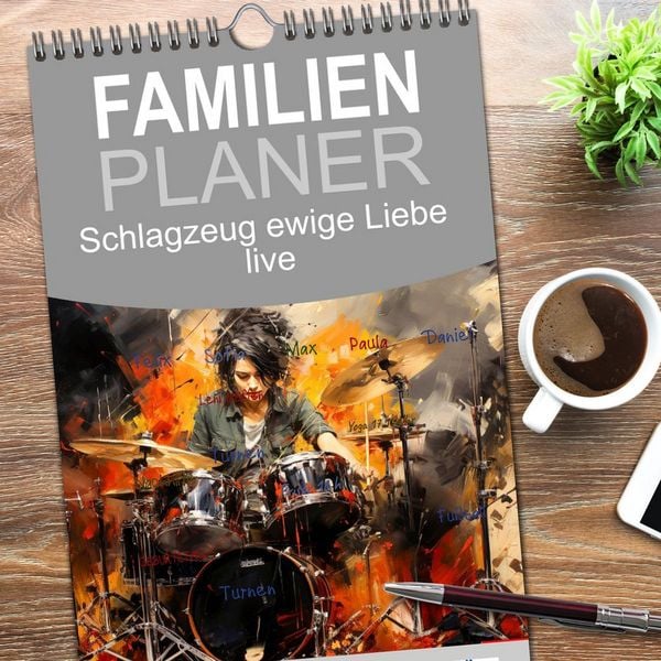 Produktbild: Familienplaner 2026 - Schlagzeug ewige Liebe live mit 5 Spalten (Wandkalender, 21 x 45 cm) CALVENDO