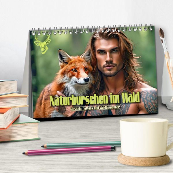 Produktbild: Naturburschen im Wald - Muskeln, Tattoos und Waldbewohner (Tischkalender 2026 DIN A5 quer), CALVENDO Monatskalender