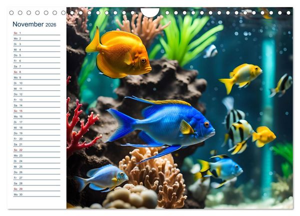 Produktbild: Aquarienzauber - Bunte KI Unterwasserwelten (Wandkalender 2026 DIN A4 quer), CALVENDO Monatskalender