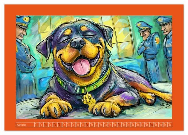 Produktbild: Rotti im Dienst. Hundeeinsatz mit Humor und Witz (hochwertiger Premium Wandkalender 2026 DIN A2 quer), Kunstdruck in Hochglanz