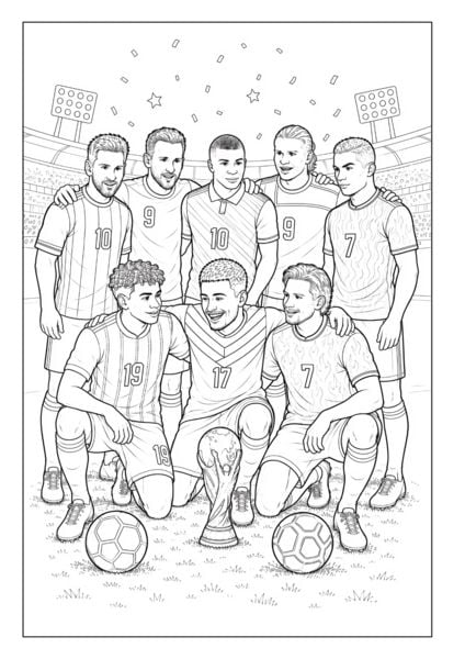 Produktbild: WM 2026 Fu&szlig;ball Malbuch f&uuml;r Kinder ab 6 Jahren mit 70 authentischen Spielerzeichnungen
