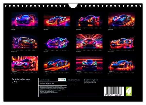 Produktbild: Futuristische Neon Cars (Wandkalender 2026 DIN A4 quer), CALVENDO Monatskalender