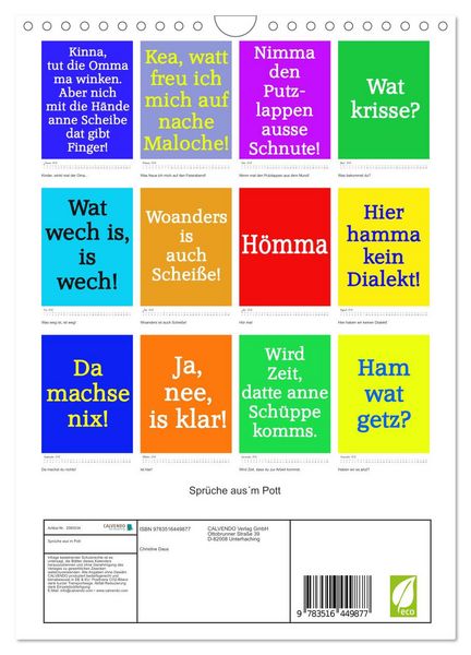 Produktbild: Spr&uuml;che aus&acute;m Pott (Wandkalender 2026 DIN A4 hoch), CALVENDO Monatskalender