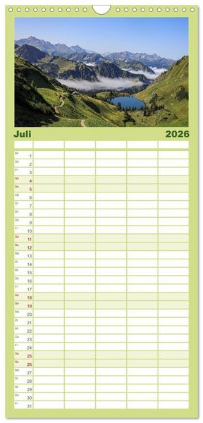 Produktbild: Familienplaner 2026 - Naturparadies Allg&auml;u - Von Oberstdorf bis F&uuml;ssen mit 5 Spalten (Wandkalender, 21 x 45 cm) CALVENDO