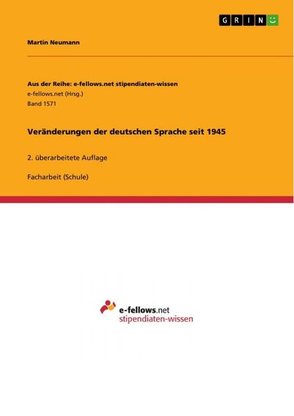 Produktbild: Ver&auml;nderungen der deutschen Sprache seit 1945