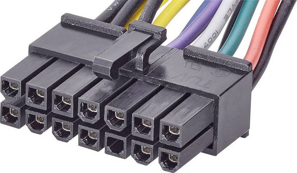 Produktbild: Renkforce Strom Anschlusskabel [1x ATX-Strom-Stecker 14pol. - 1x ATX-Strom-Buchse 24pol.] 0.25 m Bunt