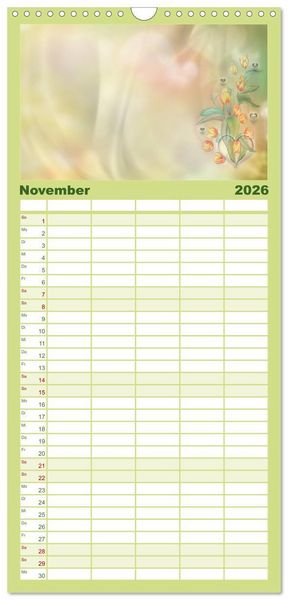Produktbild: Familienplaner 2026 - Liebe wird im Herzen geboren mit 5 Spalten (Wandkalender, 21 x 45 cm) CALVENDO
