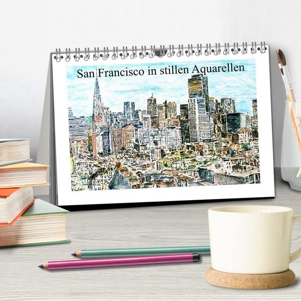 Produktbild: San Francisco in stillen Aquarellen (Tischkalender 2026 DIN A5 quer), CALVENDO Monatskalender