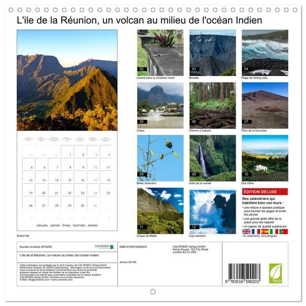 Produktbild: L'ile de la R&eacute;union, un volcan au milieu de l'oc&eacute;an Indien (Calendrier mural carr&eacute; 2026 30x30 cm) Calendrier double avec une page pour vos prises de notes