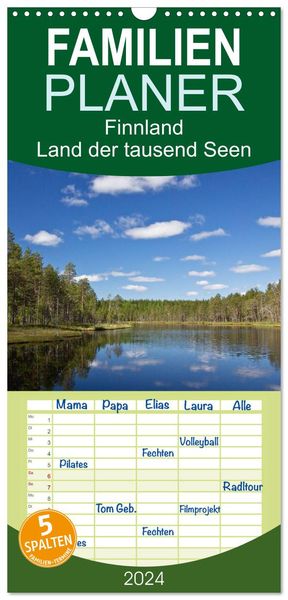 Familienplaner 2024 - Finnland - Land der tausend Seen mit 5 Spalten (Wandkalender, 21 x 45 cm) CALVENDO