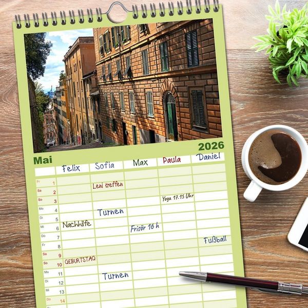 Produktbild: Familienplaner 2026 - Die zeitlose Sch&ouml;nheit von Genua mit 5 Spalten (Wandkalender, 21 x 45 cm) CALVENDO