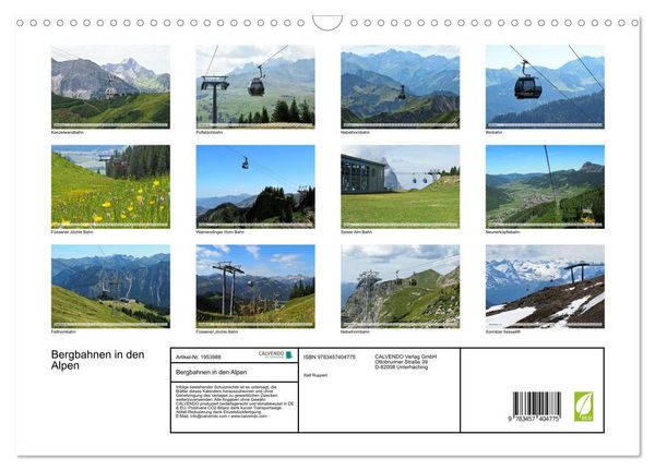 Produktbild: Bergbahnen in den Alpen (Wandkalender 2026 DIN A3 quer), CALVENDO Monatskalender