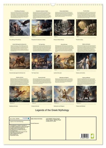 Produktbild: Legends of the Greek Mythology (Wall Calendar 2027 DIN A2 portrait), CALVENDO 12 Month Wall Calendar