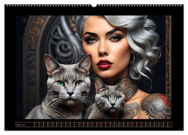 Produktbild: Geheimnisvolle Katzenfrauen (Wandkalender 2026 DIN A2 quer), CALVENDO Monatskalender
