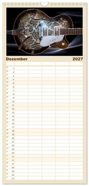Produktbild: Familienplaner 2027 - Traumgitarren - the Sound of Rock mit 5 Spalten (Wandkalender, 21 x 45 cm) CALVENDO