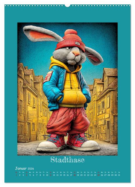 Produktbild: Urban Rabbits. Coole Stadthasen mit Charakter (hochwertiger Premium Wandkalender 2026 DIN A2 hoch), Kunstdruck in Hochglanz