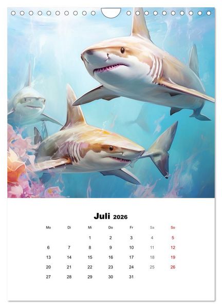 Produktbild: Tanz der Haie. Aquarelle von den K&ouml;nigen der Meere (Wandkalender 2026 DIN A4 hoch), CALVENDO Monatskalender