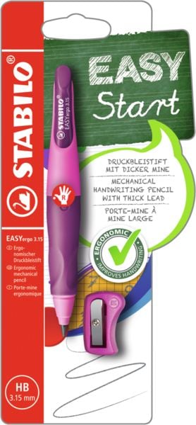 Produktbild: STABILO Ergonomischer Druck-Bleistift f&uuml;r Rechtsh&auml;nder -   EASYergo 3.15 in pink/lila - Einzelstift - inklusive 1 dicken Mine - H&auml;rtegrad HB & Spitzer