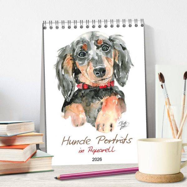 Produktbild: Hunde Portr&auml;ts in Aquarell (Tischkalender 2026 DIN A5 hoch), CALVENDO Monatskalender