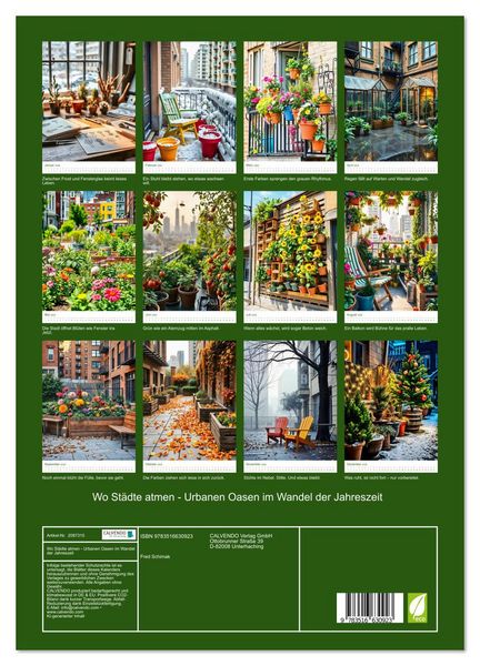 Produktbild: Wo St&auml;dte atmen - Urbanen Oasen im Wandel der Jahreszeit (hochwertiger Premium Wandkalender 2026 DIN A2 hoch), Kunstdruck in Hochglanz