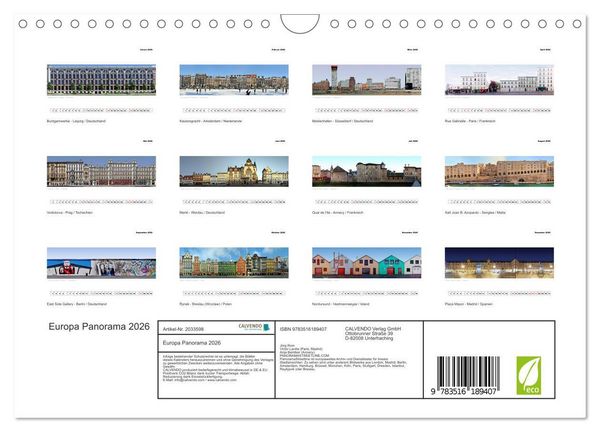 Produktbild: Europa Panorama 2026 (Wandkalender 2026 DIN A4 quer), CALVENDO Monatskalender