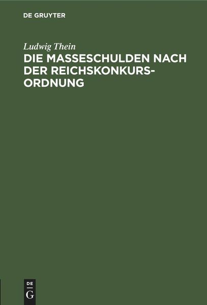 Produktbild: Die Masseschulden nach der Reichskonkursordnung