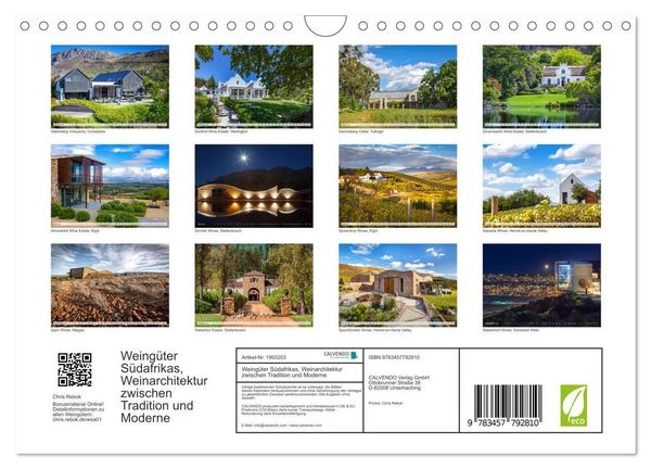 Produktbild: Weing&uuml;ter S&uuml;dafrikas, Weinarchitektur zwischen Tradition und Moderne (Wandkalender 2026 DIN A4 quer), CALVENDO Monatskalender