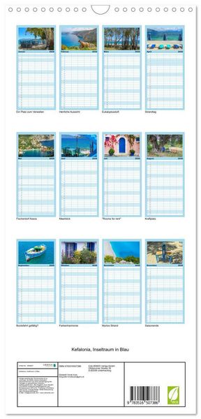 Produktbild: Familienplaner 2026 - Kefalonia, Inseltraum in Blau mit 5 Spalten (Wandkalender, 21 x 45 cm) CALVENDO