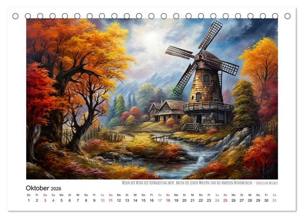 Produktbild: Windm&uuml;hlenzauber (Tischkalender 2026 DIN A5 quer), CALVENDO Monatskalender