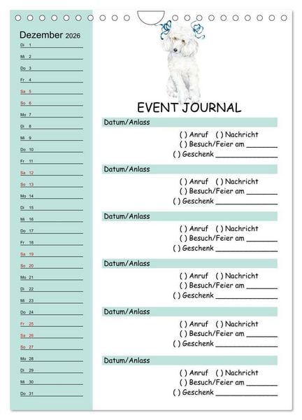 Produktbild: B-DAY PLANER - Aquarell Hunderassen - F&uuml;r Termine, Geschenke, Eventdetails & mehr (Wandkalender 2026 DIN A4 hoch), CALVENDO Monatskalender