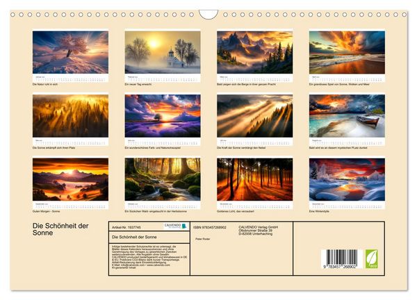Produktbild: Die Sch&ouml;nheit der Sonne (Wandkalender 2026 DIN A3 quer), CALVENDO Monatskalender