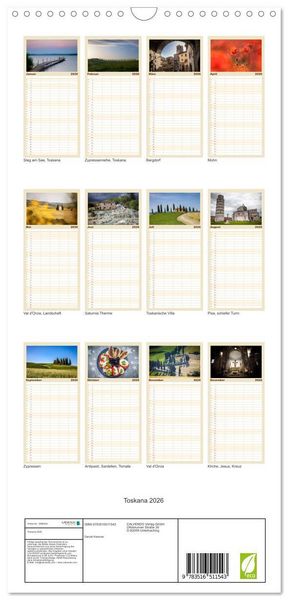 Produktbild: Familienplaner 2026 - Toskana 2026 mit 5 Spalten (Wandkalender, 21 x 45 cm) CALVENDO