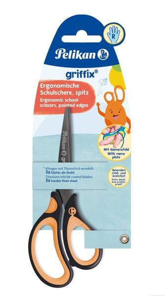 Pelikan Schere griffix® Schulschere spitz für Rechtshänder, NeonBlack