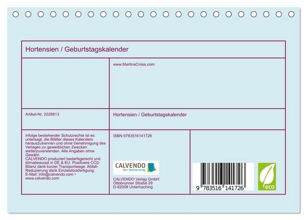 Produktbild: Hortensien / Geburtstagskalender (Tischkalender 2026 DIN A5 quer), CALVENDO Monatskalender
