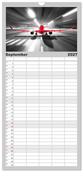 Produktbild: Familienplaner 2027 - BLITZschnell - Z&uuml;ge und Flugzeuge in Bewegung - Color-Key mit 5 Spalten (Wandkalender, 21 x 45 cm) CALVENDO