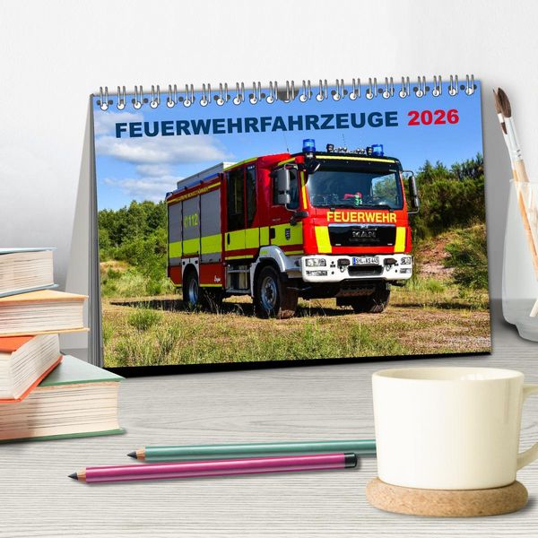 Produktbild: Feuerwehrfahrzeuge (Tischkalender 2026 DIN A5 quer), CALVENDO Monatskalender