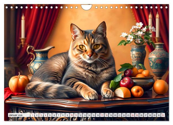 Produktbild: Klassische Katzenportr&auml;ts - Katzen in opulenten Stillleben (Wandkalender 2026 DIN A4 quer), CALVENDO Monatskalender