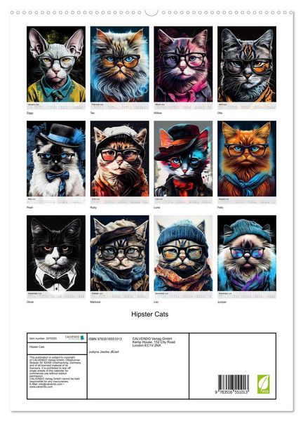 Produktbild: Hipster Cats (High Quality Premium Wall Calendar 2026 DIN A2 portrait),CALVENDO 12 Month Wall Calendar