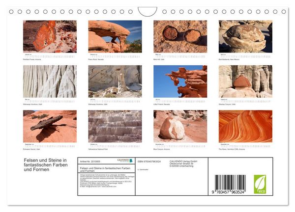 Produktbild: Felsen und Steine in fantastischen Farben und Formen (Wandkalender 2026 DIN A4 quer), CALVENDO Monatskalender