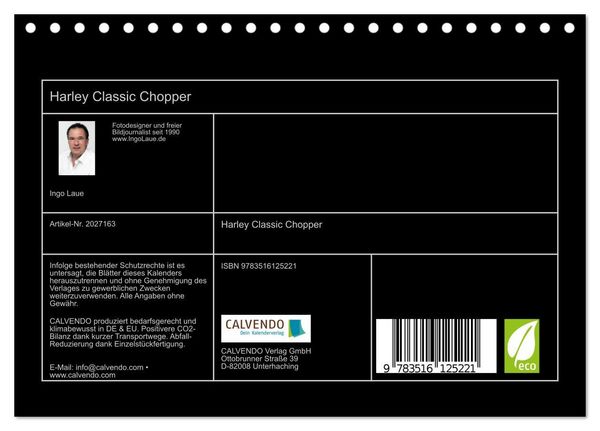 Produktbild: Harley Classic Chopper (Tischkalender 2026 DIN A5 quer), CALVENDO Monatskalender