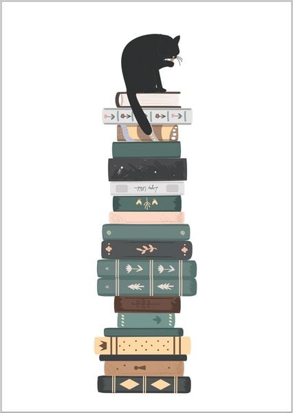 Produktbild: Postkarten B&uuml;cherkatze Stapel (VE10)