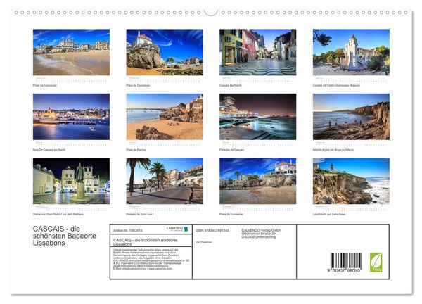 Produktbild: CASCAIS - die sch&ouml;nsten Badeorte Lissabons (hochwertiger Premium Wandkalender 2026 DIN A2 quer), Kunstdruck in Hochglanz