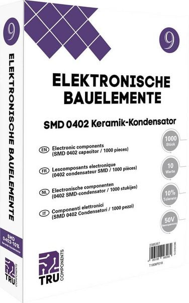 Produktbild: TRU COMPONENTS T1806P018 Keramik-Kondensator SMD 0402 50 V 10 % (L x B) 1.0 mm x 0.5 mm 1000 Teile Tape cut