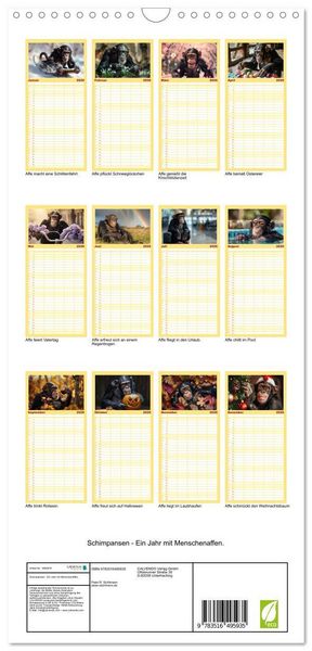 Produktbild: Familienplaner 2026 - Schimpansen - Ein Jahr mit Menschenaffen. mit 5 Spalten (Wandkalender, 21 x 45 cm) CALVENDO