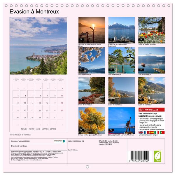 Produktbild: Evasion &agrave; Montreux (Calendrier mural carr&eacute; 2026 30x30 cm) Calendrier double avec une page pour vos prises de notes