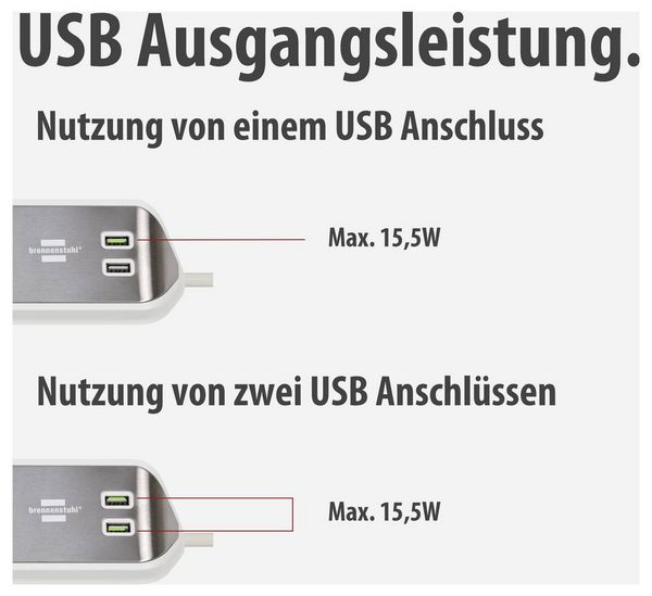 Produktbild: Brennenstuhl 1153590620 Tischsteckdose Silber, Wei&szlig; Schutzkontakt 1 St.