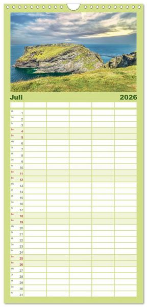 Produktbild: Familienplaner 2026 - Cornwall - Malerische Landschaften mit grandiosen K&uuml;sten mit 5 Spalten (Wandkalender, 21 x 45 cm) CALVENDO