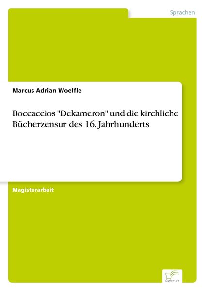 Produktbild: Boccaccios "Dekameron" und die kirchliche B&uuml;cherzensur des 16. Jahrhunderts