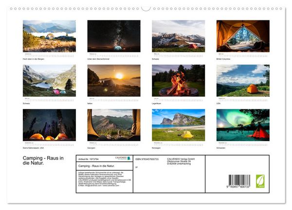 Produktbild: Camping - Raus in die Natur. (Wandkalender 2026 DIN A2 quer), CALVENDO Monatskalender