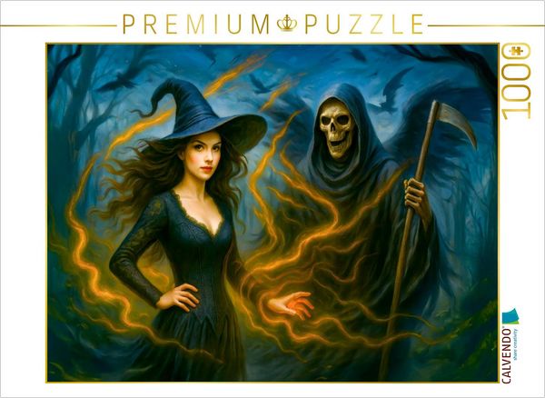 CALVENDO Puzzle Kräuterhexe mit Gevatter Tod | 1000 Teile Lege-Größe 64x48cm Foto-Puzzle für glückliche Stunden